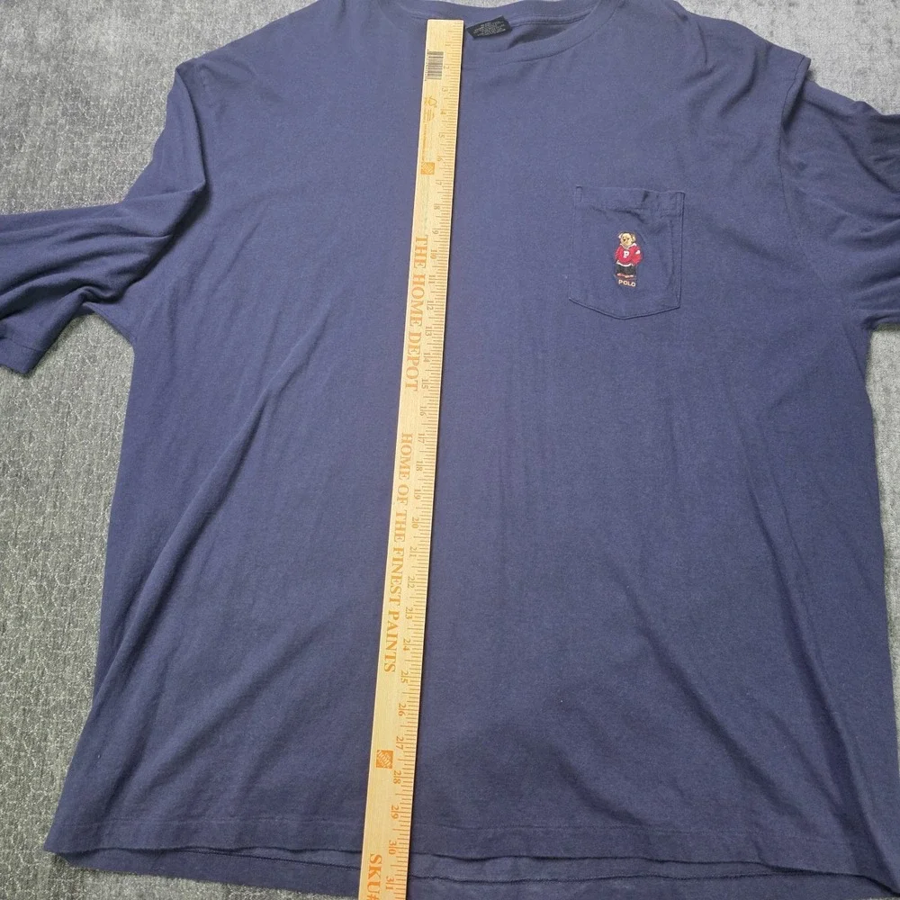Vtg Made USA Polo Ralph Lauren Bear Selvedge Pocket T Shirt Long Sleeve XXL 2XL